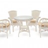 Комплект обеденный &quot;ANDREA&quot; ( стол со стеклом + 4 кресла + подушки) TCH White (белый), Ткань рубчик, цвет кремовый