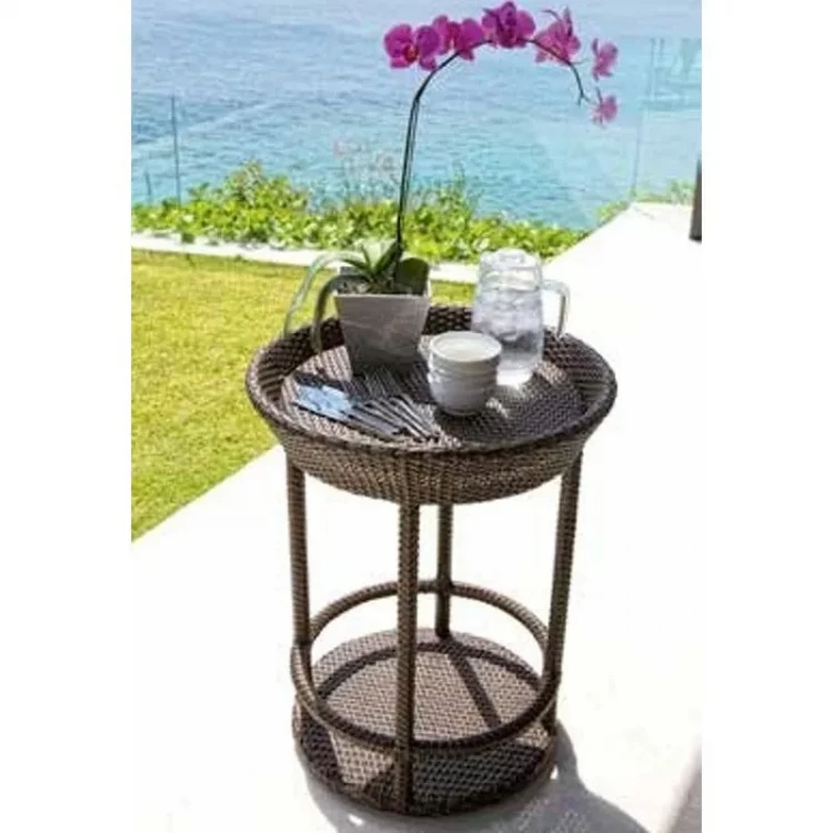 Сервировочный столик Cally отделка искусственный ротанг кофейного цвета, стекло SL.CT.SK.102  SL.CT.SK.102
