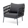 Кресло плетеное &quot;Диего&quot; из роупа, каркас алюминиевый серый, роуп темно-серый, ткань темно-серая