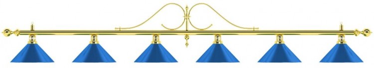 Лампа на шесть плафона "Classic Blue Light" (витая золотистая штанга, синий плафон D35см)