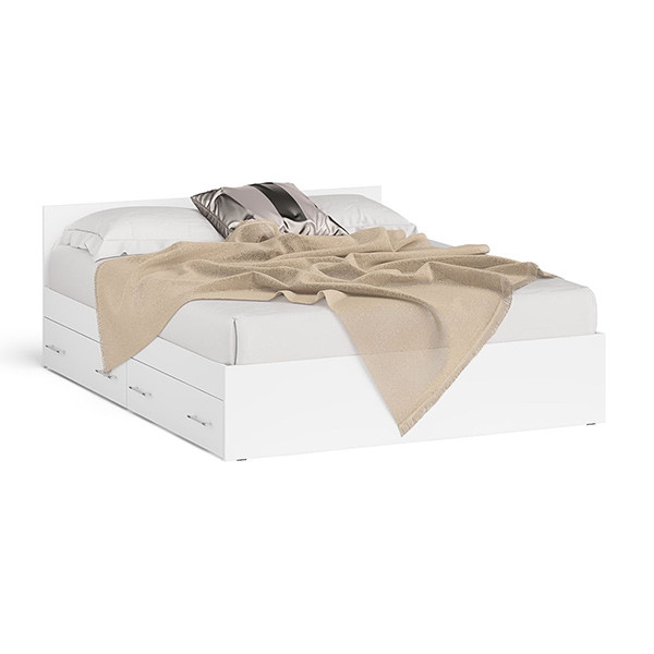 Мори Кровать с ящиками 1600, цвет белый, ШхГхВ 163,5х203,5х70 см., сп.м. 1600х2000 мм., без матраса, основание есть