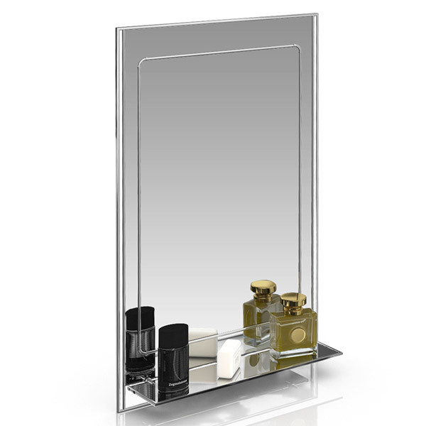 Зеркало 124Д серебро с белым, ШхВ 50х80 см., зеркало для ванной комнаты, с полкой