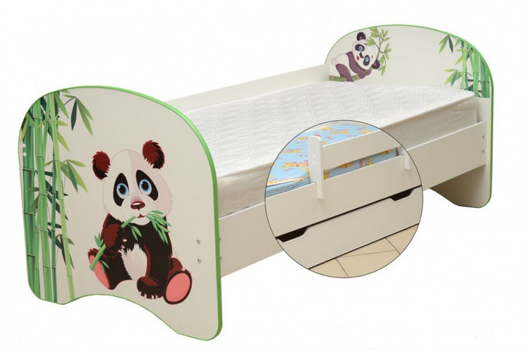 Кровать детская Панда, с фотопечатью с 1-м ящиком 700*1400 лдсп ЛЕВАЯ белый