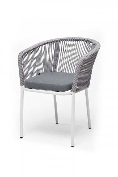Плетеный стул "Марсель" из эластичных лент, цвет светло-серый, белый каркас, подушка цвет NEO ASN