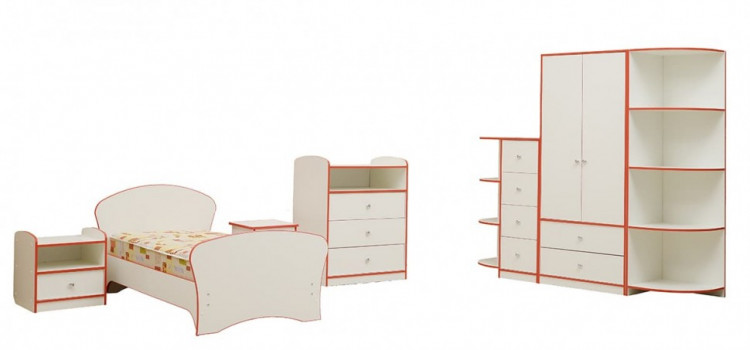 Набор мебели для детсокой Юниор-10, с кроватью 800х1900 лдсп Белый с красной кромкой
