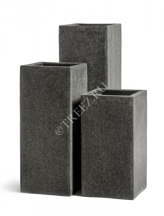 Кашпо TREEZ Effectory - Stone - Высокий куб - Тёмно-серый камень 41.33-01-22-087-GR-060