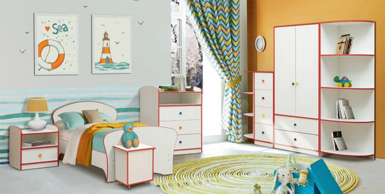 Набор мебели для детсокой Юниор-10, с кроватью 800х1600 лдсп Белый с красной кромкой