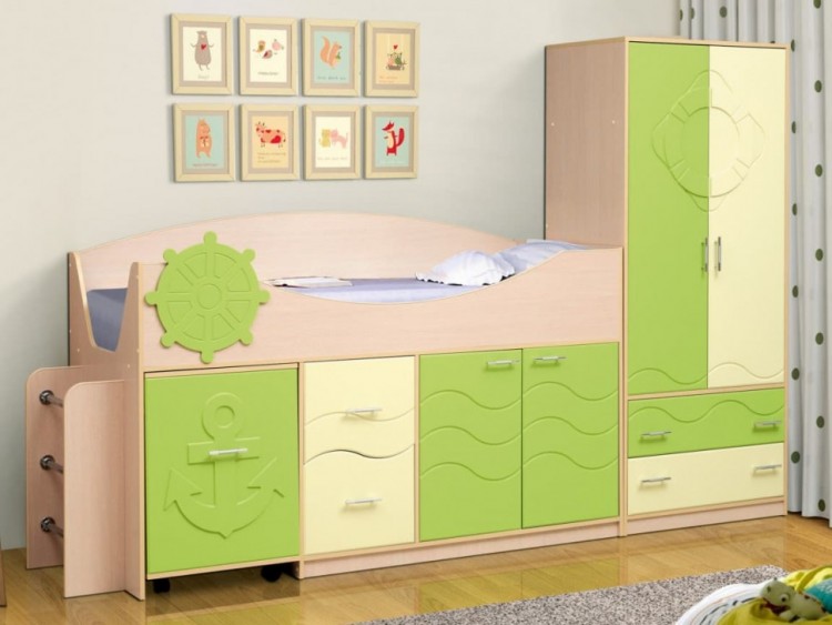 Набор мебели для детской комнаты Юниор - 12.1 мдф дуб молочный/светло-зеленый мат/ваниль матовый