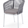 &quot;Марсель&quot; стул плетеный из роупа, каркас алюминий светло-серый (RAL7035) шагрень, роуп светло-серый круглый, ткань Neo ash