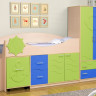 Набор мебели для детской комнаты Юниор - 12.1 мдф дуб молочный/светло-зеленый мат/синий матовый