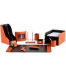 Настольный набор Бизнес, 14 предметов, кожа Сuoietto, цвет оранжевый/шоколад