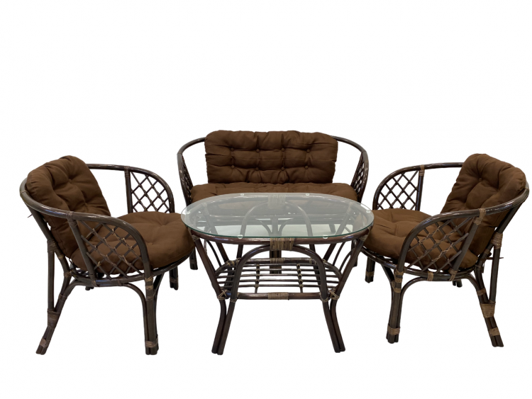 Комплект Багама с диваном и коричневыми подушками (овальный стол)