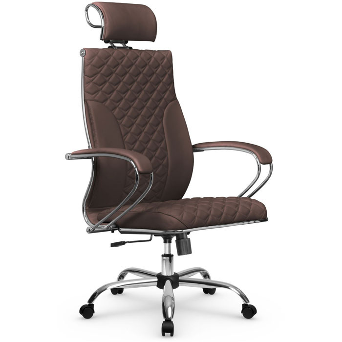 Кресло для руководителя Метта L 2c 44C/K116 темно-коричневый, MPES, топ-ган, крестовина хром
