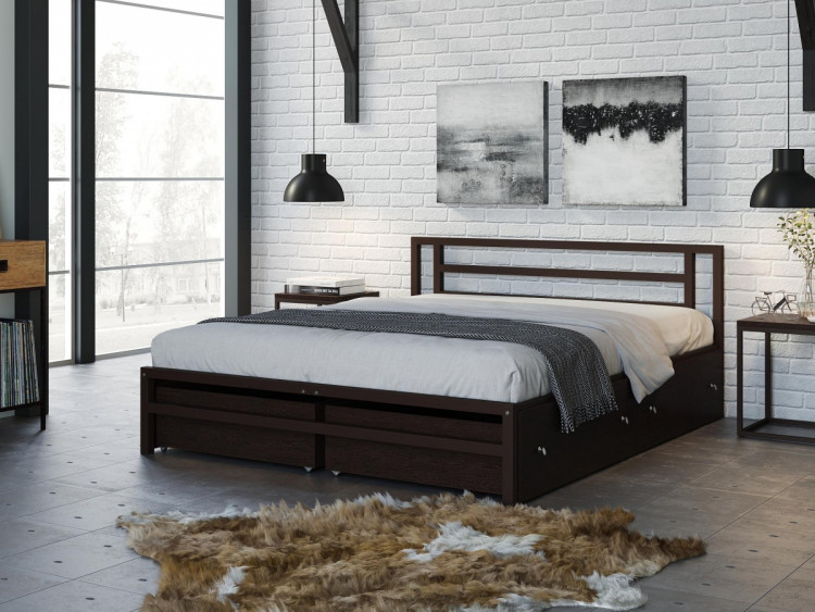Двуспальная кровать Титан 160 Коричневый ящики Венге