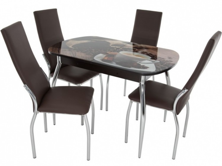 Обеденная группа (Стол Ривьера СВ фотопечать Кофе 22 и 4 стула Асти), коричневый