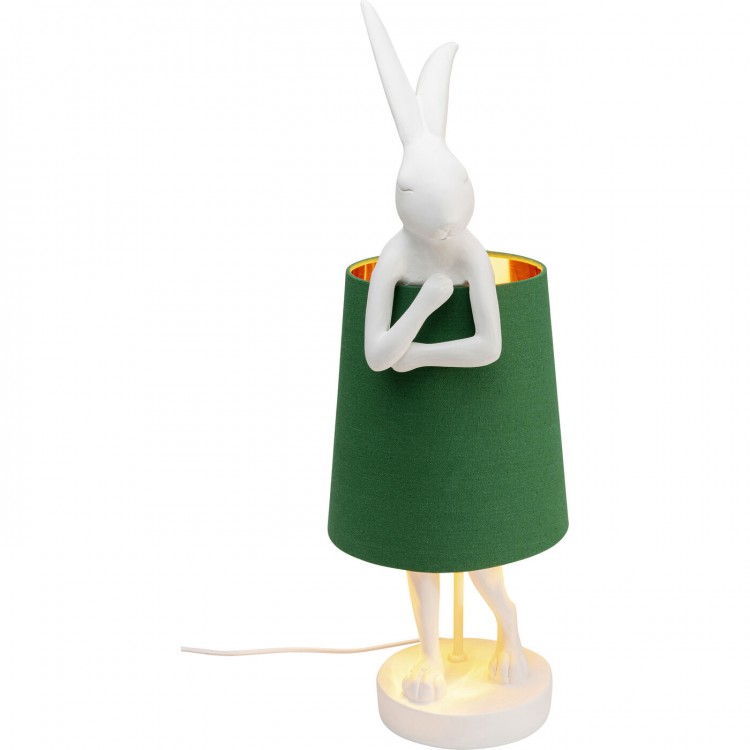 Лампа настольная Rabbit, коллекция "Кролик" 23*68*26, Полирезин, Лен, Сталь, Белый, Зеленый