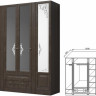Шкаф 4-х дверный Ева-11, для платья и белья 1800 мм мдф мат Дуб фактурный горький шоколад\Венге