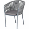 Плетеный стул &quot;Бордо&quot; из синтетических лент серого цвета, цвет подушки серый, цвет каркаса белый
