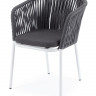 Плетеный стул &quot;Бордо&quot; из синтетических лент серого цвета, цвет подушки серый, цвет каркаса белый