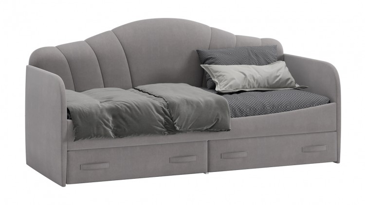 Кровать с мягкой спинкой и ящиками «Сабрина» (900) ТД-307.12.02 Велюр светло-серый