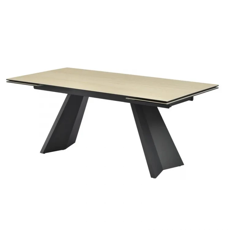Обеденный стол отделка закаленное стекло с керамикой (0102MR), черный металл  MDI.DT.TOL.14