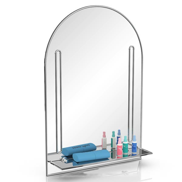 Зеркало 332 серебро, ШхВ 55х80 см., зеркало для ванной комнаты, с полкой