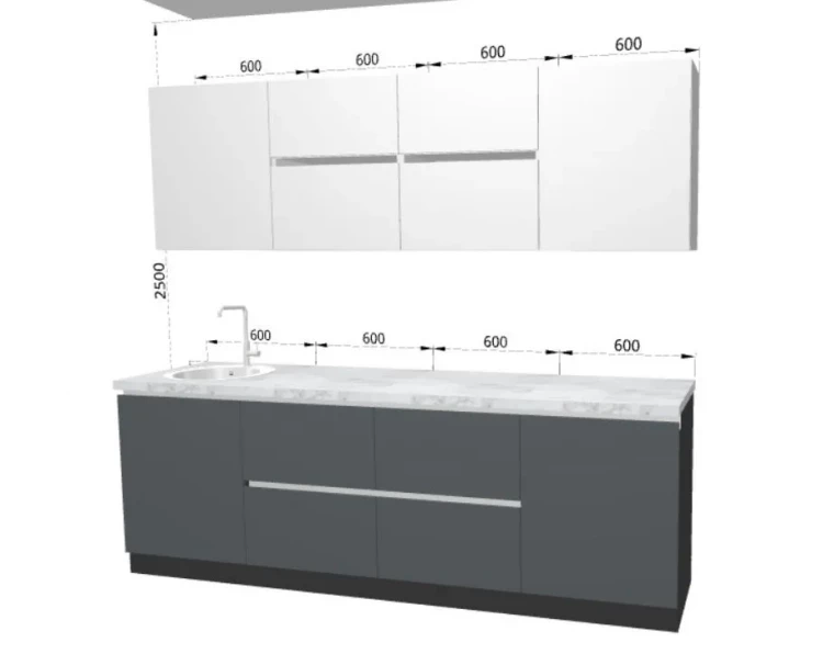 Кухонный набор ПРОФИ (Мрб) 2,4 м МДФ Белый софт\Графит софт
