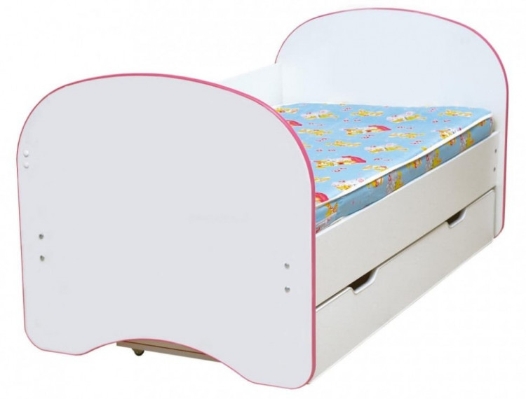 Кровать детская с 1-м ящиком Радуга, 700х1400 лдсп белый со светло-розовой кромкой
