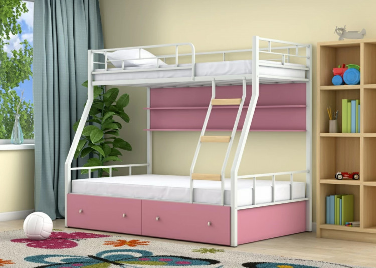Двухъярусная кровать Радуга Белый розовый