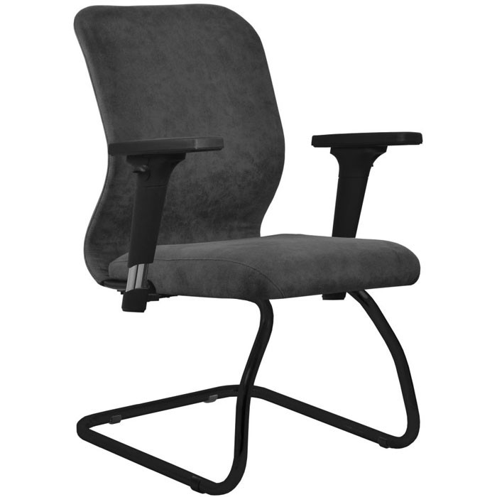 Кресло для посетителя Метта SU-Mr-4/подл.200/осн.008 темно-серый, велюр, полозья