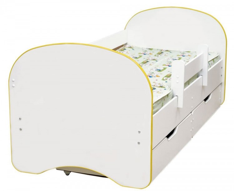 Кровать детская с 2-мя ящиками Радуга, 800х1900 лдсп белый с желтой кромкой