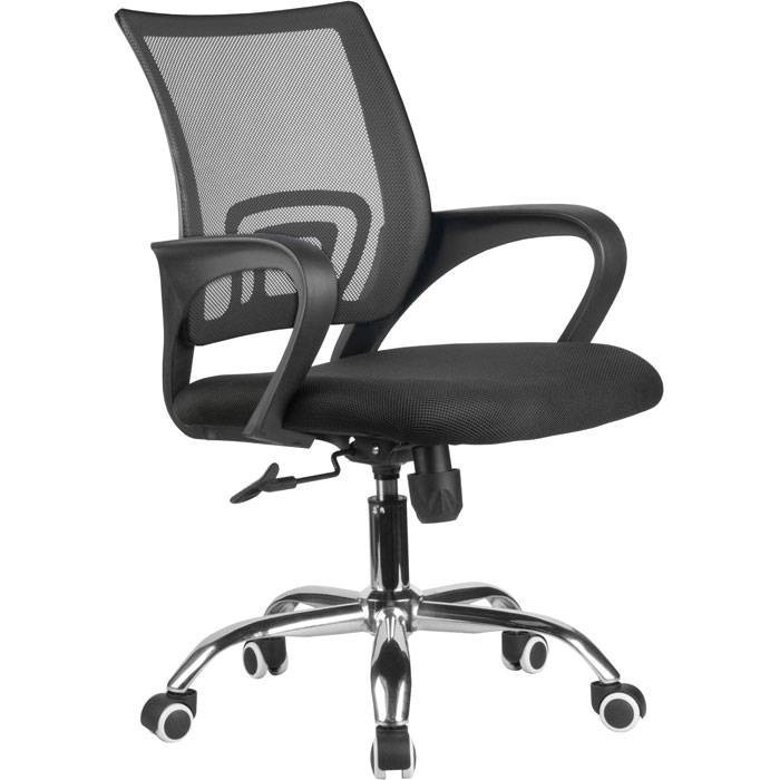 Кресло Riva Chair 8085 JE черное для оператора, хром, спинка сетка