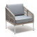 Кресло "Канны" плетеное из роупа, каркас алюминий светло-серый (RAL7035) шагрень, роуп серый меланж круглый, ткань светло-серая