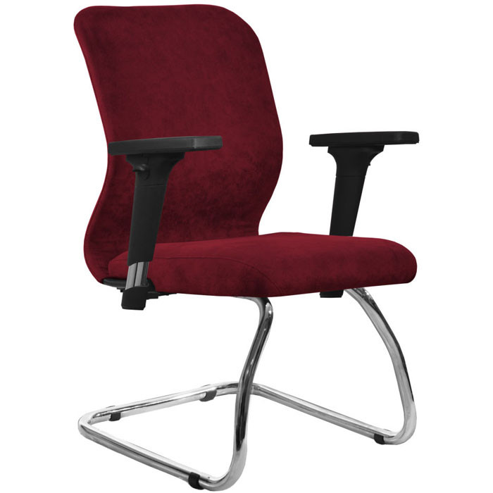 Кресло для посетителя Метта SU-Mr-4/подл.200/осн.007 красный, велюр, полозья