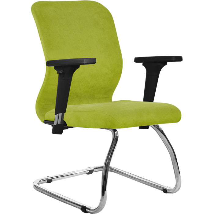 Кресло для посетителя Метта SU-Mr-4/подл.200/осн.007 оливковый, велюр, полозья