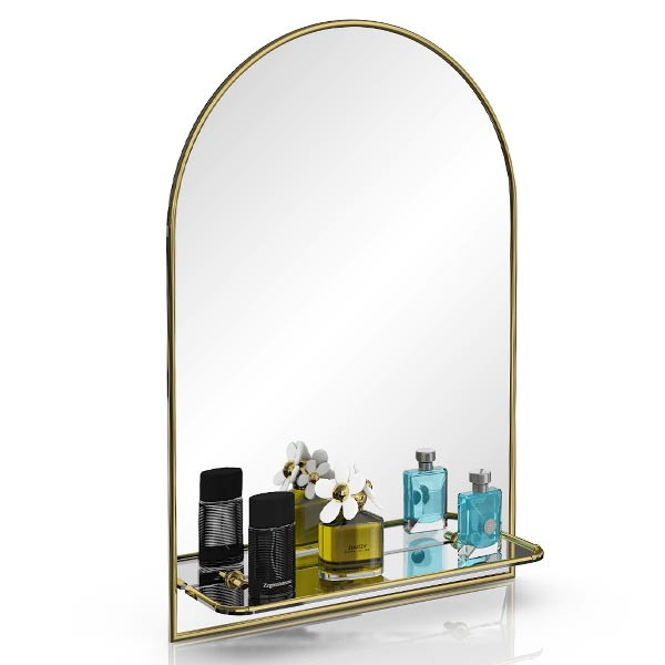 Зеркало 330ПМ золото, ШхВ 55х80 см., зеркало для ванной комнаты, с полкой