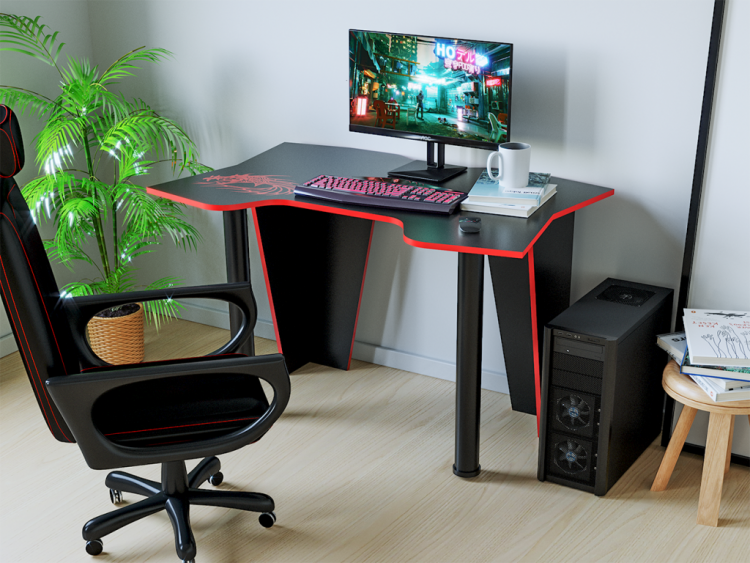 Компьютерный стол КЛ №9.1 (Черный / Красный)
