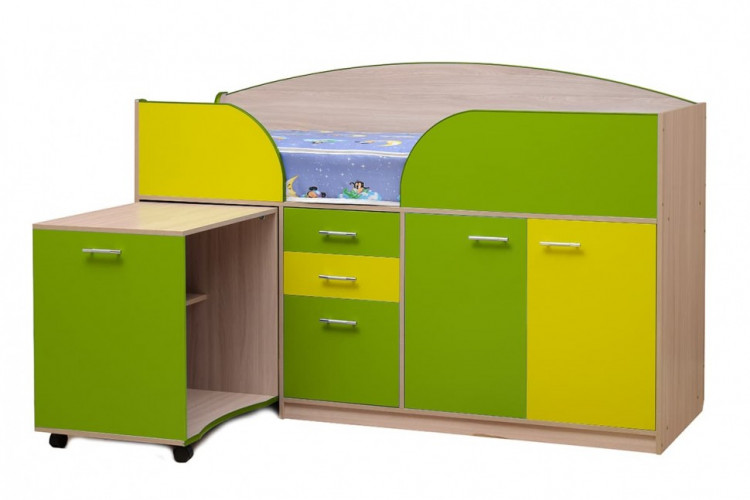 Набор детской мебели Юниор-4.1 (сп место 700х1860) лдсп ясень шимо светлый + лайм+ желтый