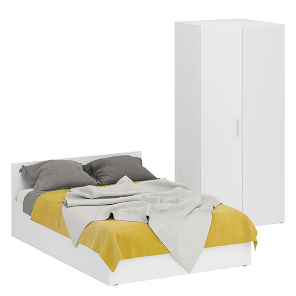 Кровать 1400 + Шкаф угловой Стандарт, цвет белый, ШхГхВ 143,5х203,5х70 + 81,2х81,2х200см., сп.м. 1400х2000 мм., без матраса, основание есть