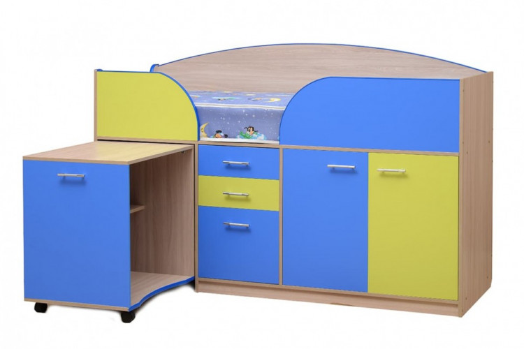 Набор детской мебели Юниор-4.1 (сп место 700х1860) лдсп ясень шимо светлый + синий+ лайм