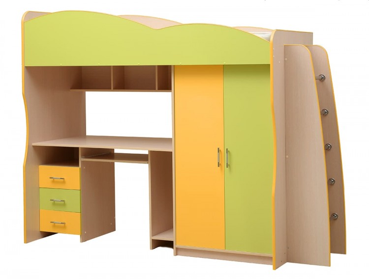Набор детской мебели Юниор-3,1 (сп место 800х2000) лдсп дуб молочный + лайм\оранжевый