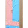 Шкаф Юниор-12.1, для платья и белья дуб молочный/розовый металлик/голубой металлик