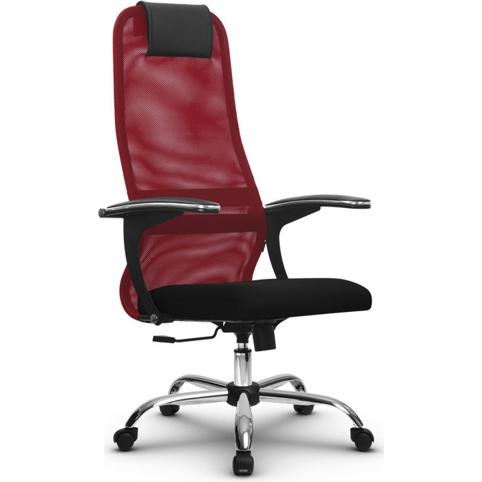 Кресло для руководителя Метта SU-BU158-8 Ch красный, сетка/ткань, крестовина хром