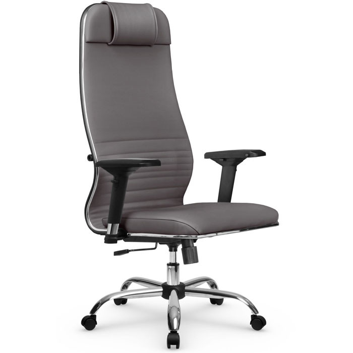 Кресло для руководителя Метта L 1m 38K2/4D серый, MPES, топ-ган, крестовина хром