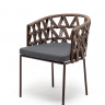 Плетеный стул &quot;Диего&quot; из роупа, каркас стальной коричневый, роуп коричневый, ткань темно-серая