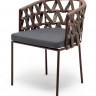 Плетеный стул &quot;Диего&quot; из роупа, каркас стальной коричневый, роуп коричневый, ткань темно-серая