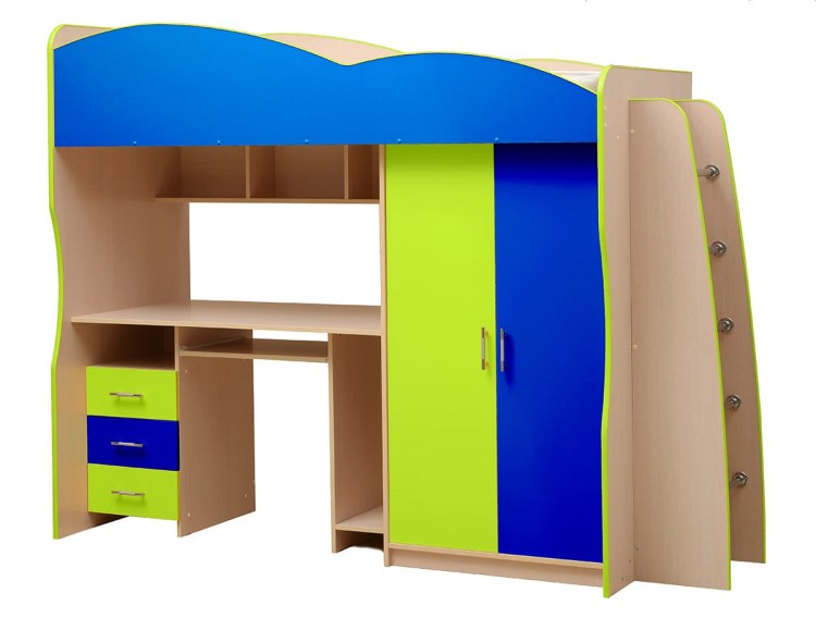Набор детской мебели Юниор-3,1 (сп место 800х2000) лдсп дуб молочный + синий\лайм