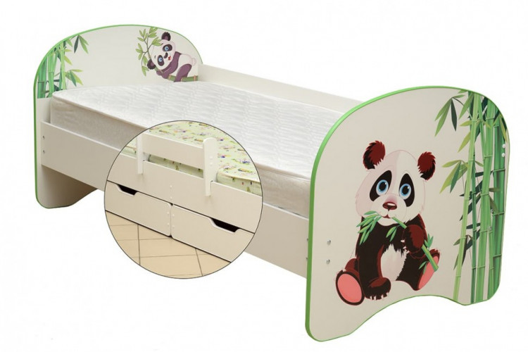 Кровать детская Панда, с фотопечатью с 2-мя ящиком 800*1900 лдсп белый