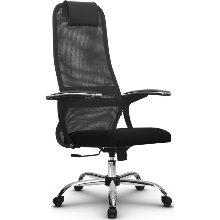 Кресло для руководителя Метта SU-BU158-8 Ch темно-серый, сетка/ткань, крестовина хром