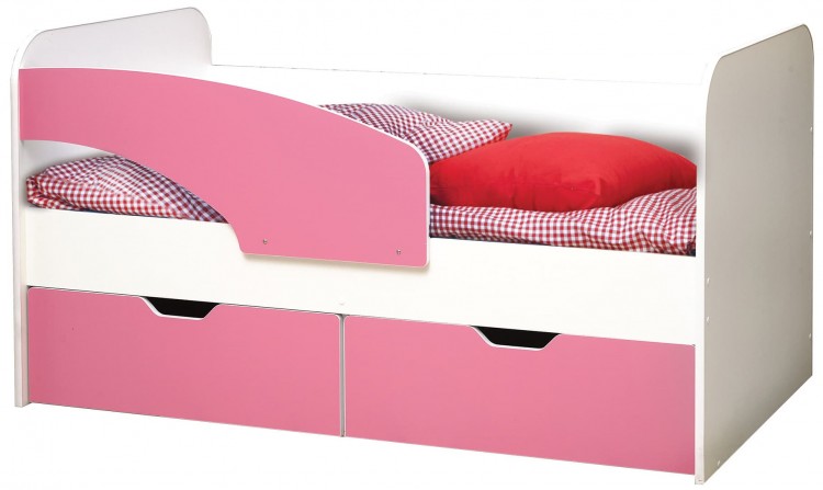 Кровать детская Дельфин, 800х1800 лдсп белый/ярко-розовый (левая)